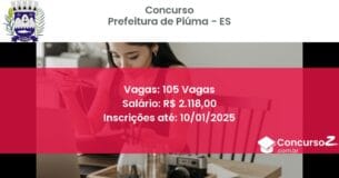 Concurso Público 170 prefeitura de piuma es 105 vagas julho 2025