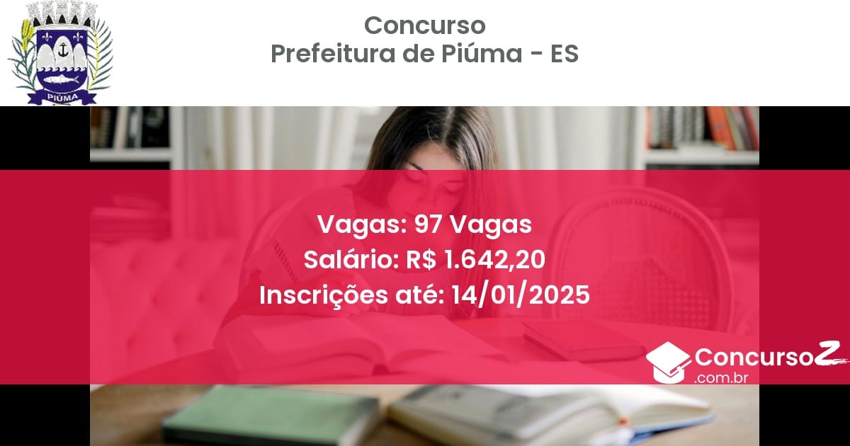 Concurso Público 171 prefeitura de piuma es 97 vagas julho 2025