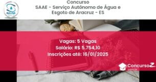 Concurso Público 175 saae servico autonomo de agua e esgoto de aracruz es 5 vagas junho 2025