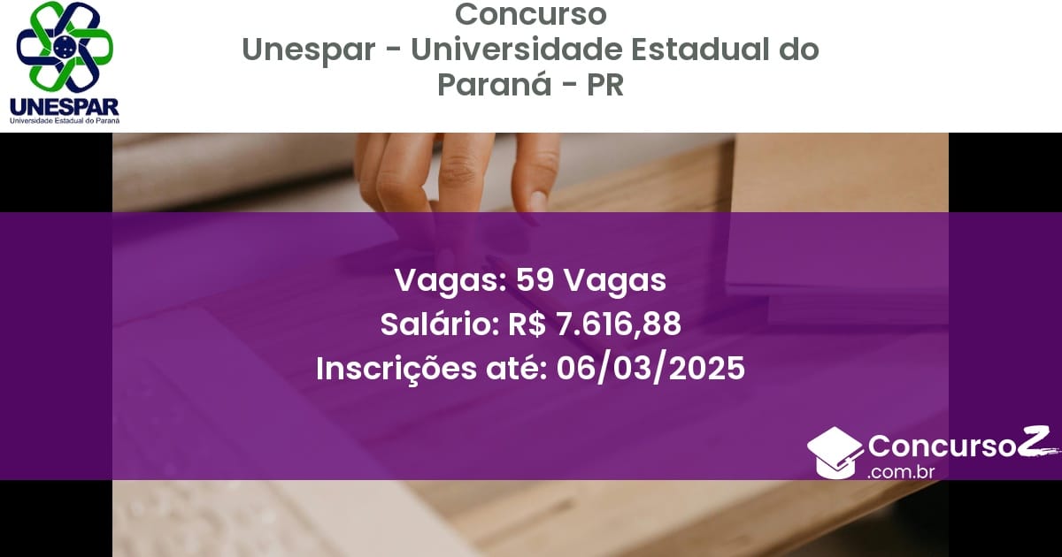 Concurso Público 179 unespar universidade estadual do parana pr 59 vagas julho 2025