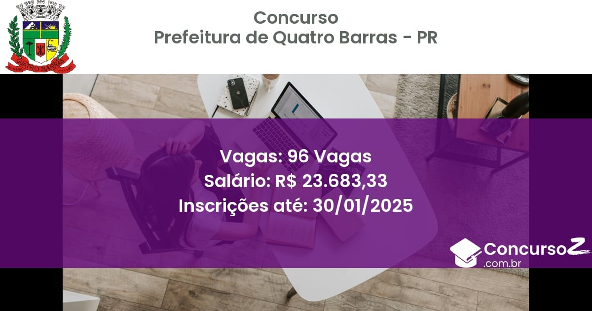Concurso Público 192 prefeitura de quatro barras pr 96 vagas junho 2025