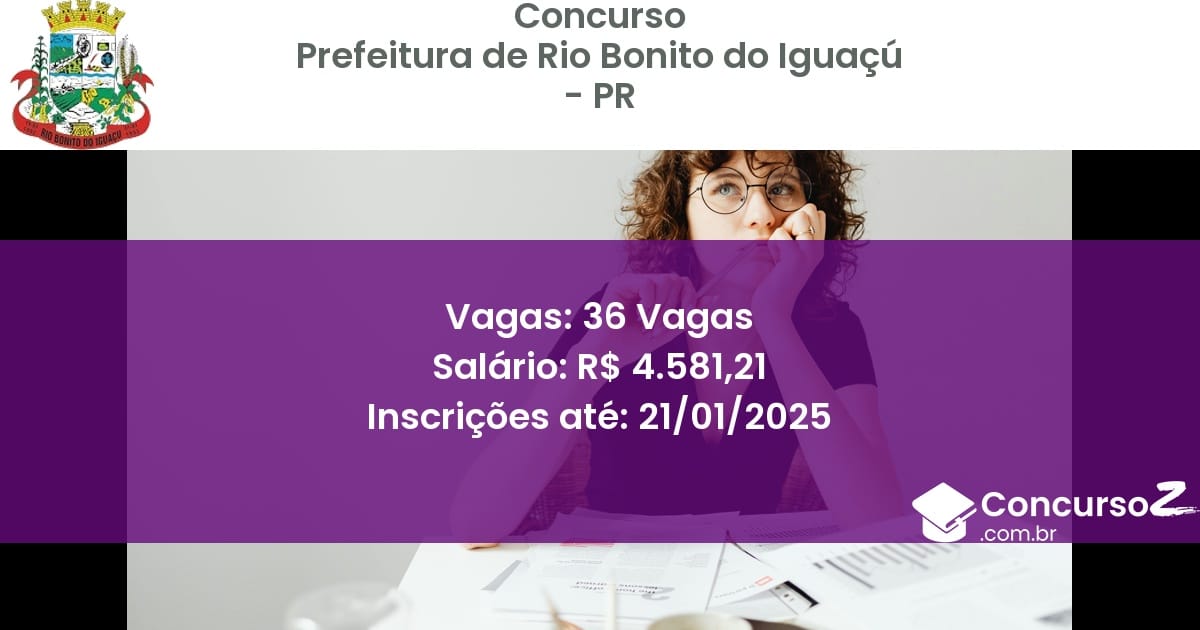 Concurso Público 193 prefeitura de rio bonito do iguacu pr 36 vagas julho 2025