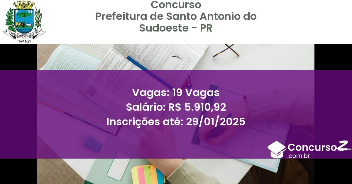 Concurso Público 195 prefeitura de santo antonio do sudoeste pr 19 vagas junho 2025