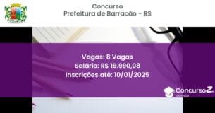 Concurso Público 205 prefeitura de barracao rs 8 vagas junho 2025