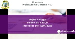 Concurso Público 254 prefeitura de marema sc 4 vagas junho 2025