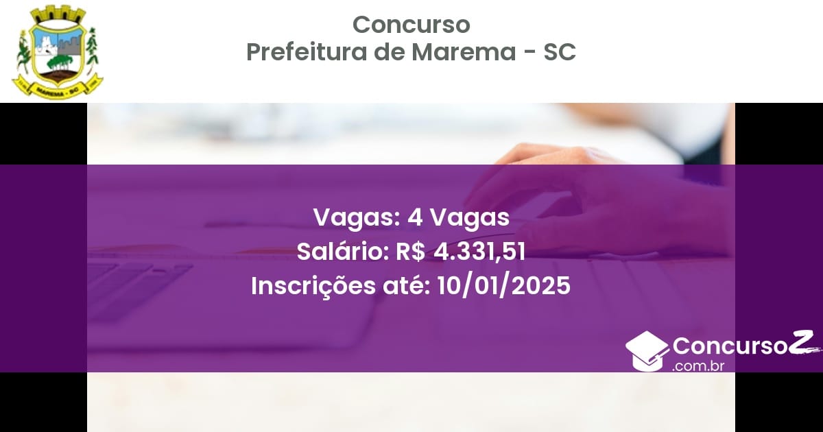 Concurso Público 254 prefeitura de marema sc 4 vagas junho 2025