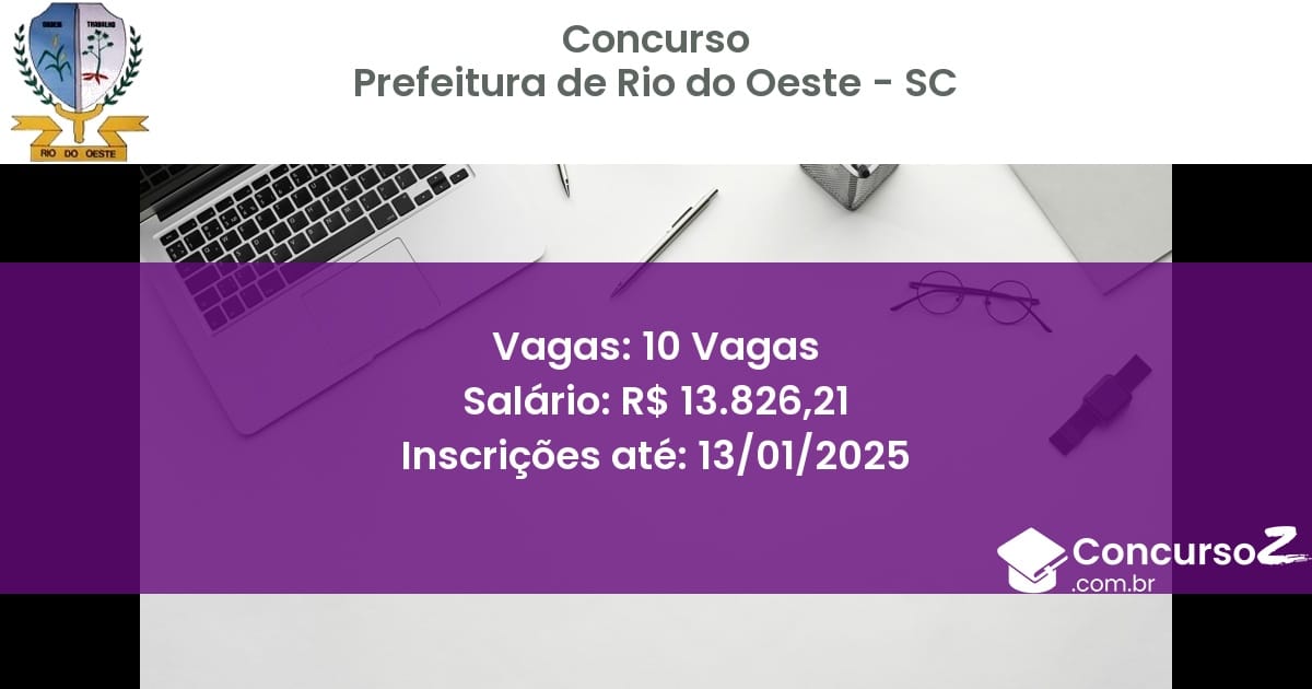 Concurso Público 259 prefeitura de rio do oeste sc 10 vagas julho 2025