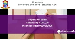 Concurso Público 264 prefeitura de santa terezinha sc ver edital junho 2025