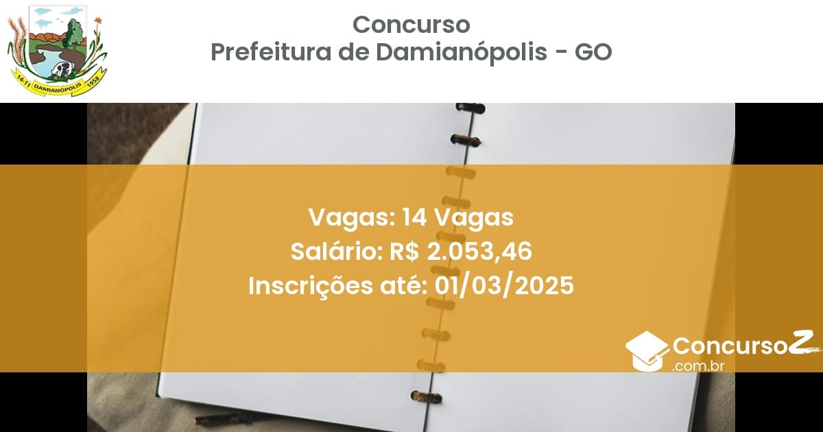 Concurso Público 292 prefeitura de damianopolis go 14 vagas junho 2025