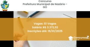 Concurso Público 297 prefeitura municipal de nazario go 61 vagas julho 2025