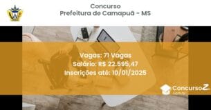 Concurso Público 302 prefeitura de camapua ms 71 vagas junho 2025