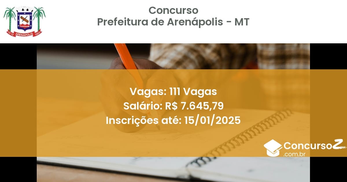 Concurso Público 319 prefeitura de arenapolis mt 111 vagas junho 2025
