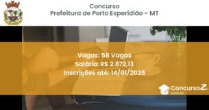 Concurso Público 326 prefeitura de porto esperidiao mt 58 vagas junho 2025