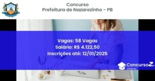 Concurso Público 381 prefeitura de nazarezinho pb 58 vagas junho 2025