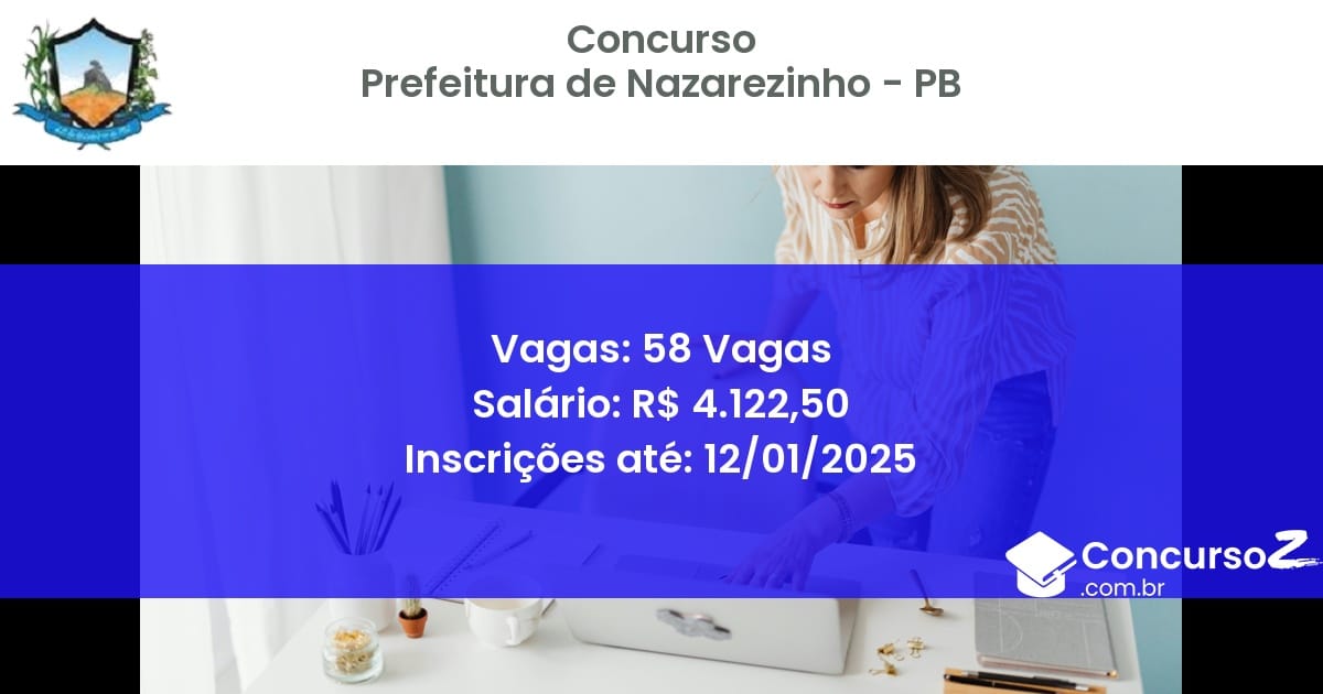 Concurso Público 381 prefeitura de nazarezinho pb 58 vagas setembro 2025