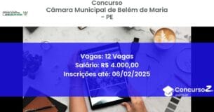 Concurso Público 389 camara municipal de belem de maria pe 12 vagas junho 2025