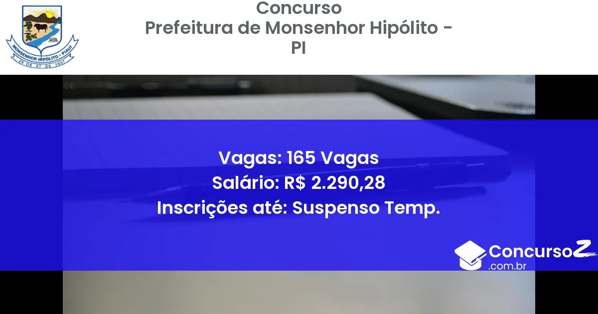 Concurso Público 401-prefeitura-de-monsenhor-hipolito-pi-165-vagas atualizado em March de 2025