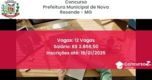 Concurso Público 436 prefeitura municipal de nova resende mg 12 vagas junho 2025