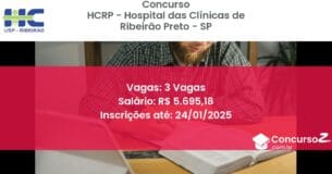 Concurso Público 44 hcrp hospital das clinicas de ribeirao preto sp 3 vagas junho 2025