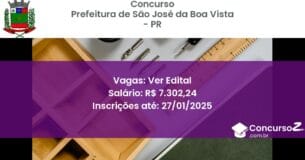 Concurso Público 450 prefeitura de sao jose da boa vista pr ver edital maio 2025