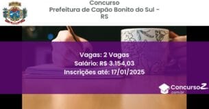 Concurso Público 454 prefeitura de capao bonito do sul rs 2 vagas junho 2025