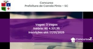 Concurso Público 482 prefeitura de correia pinto sc 3 vagas junho 2025
