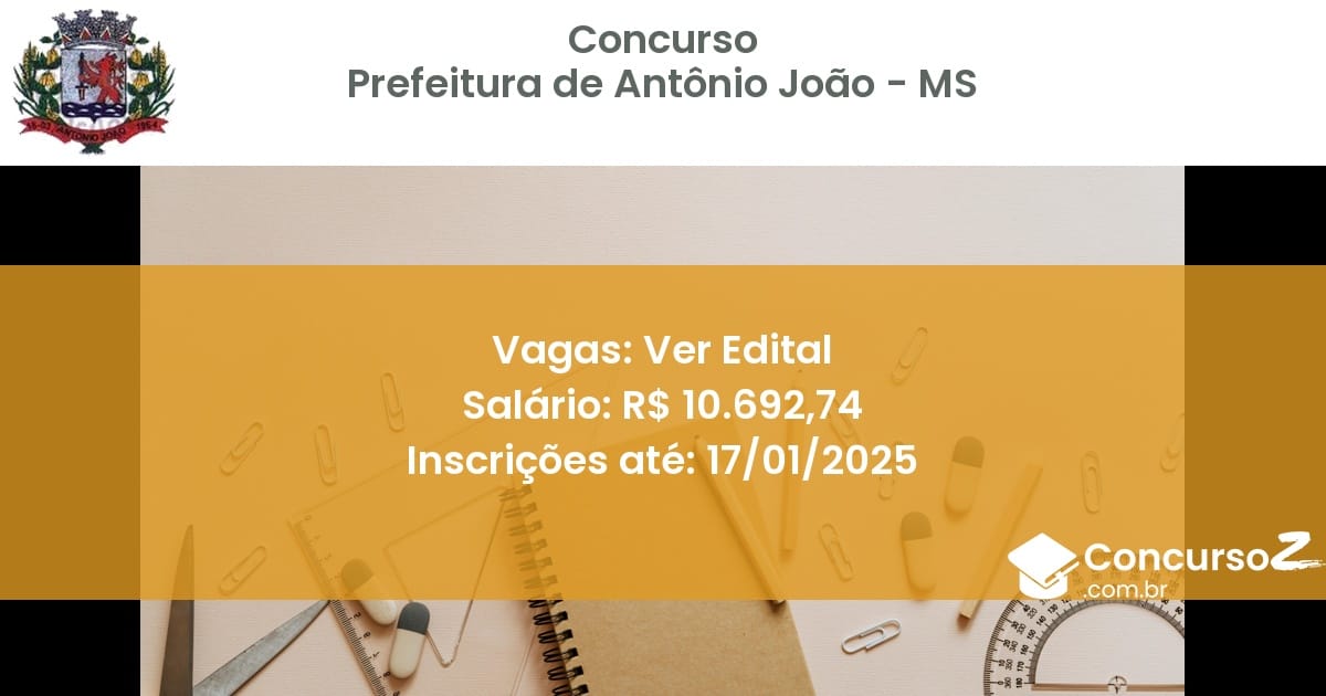 Concurso Público 494 prefeitura de antonio joao ms ver edital junho 2025