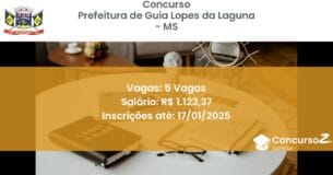 Concurso Público 497 prefeitura de guia lopes da laguna ms 5 vagas junho 2025