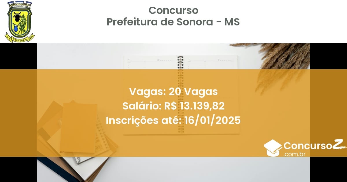 Concurso Público 502 prefeitura de sonora ms 20 vagas julho 2025