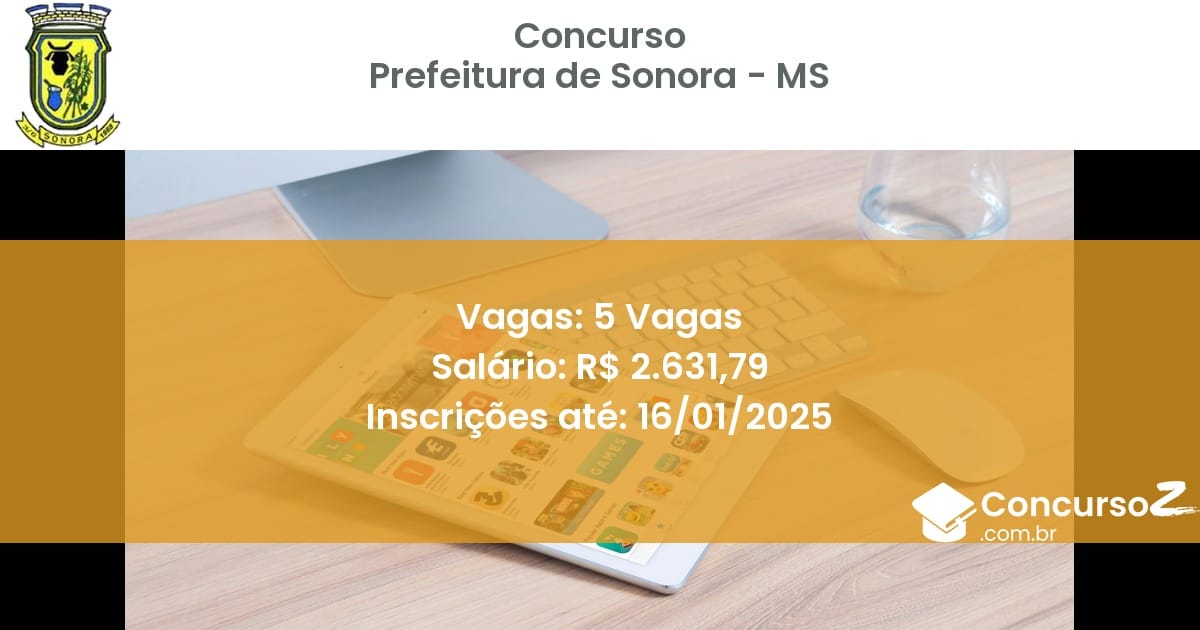 Concurso Público 503 prefeitura de sonora ms 5 vagas julho 2025