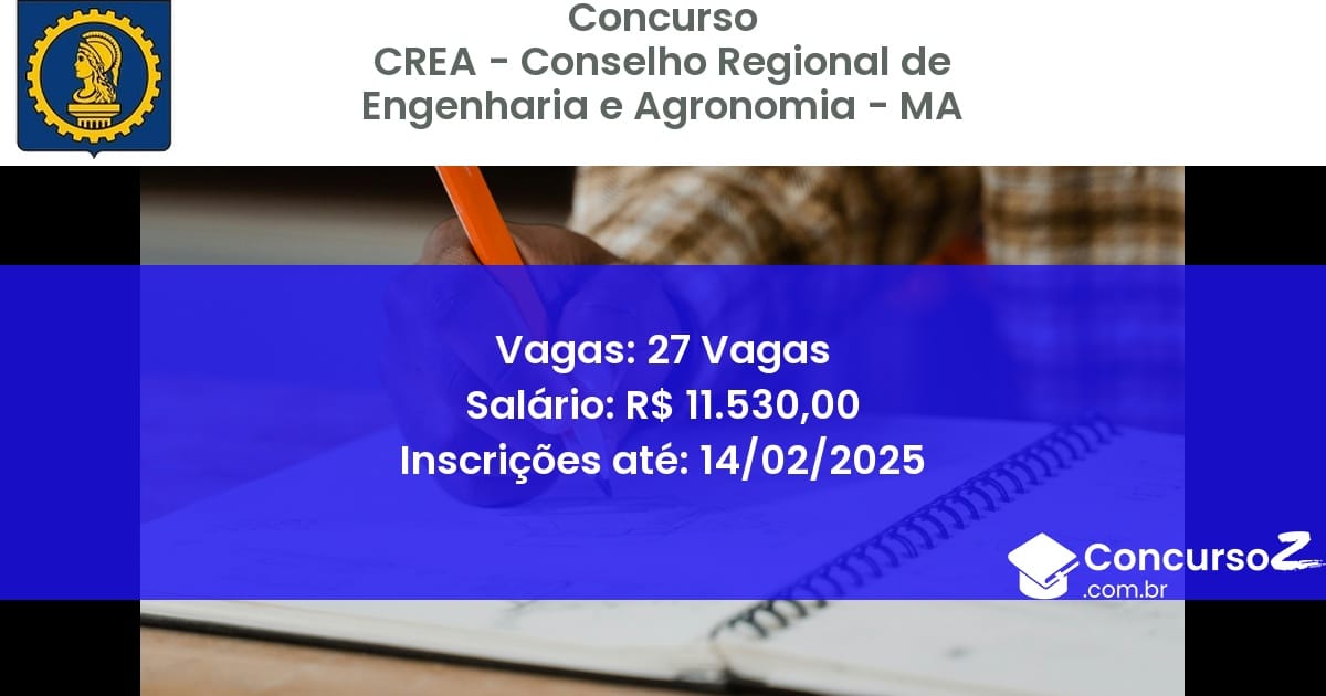 Concurso Público 516 crea conselho regional de engenharia e agronomia ma 27 vagas julho 2025