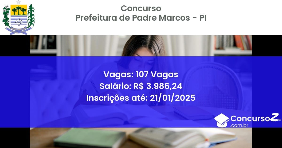 Concurso Público 522 prefeitura de padre marcos pi 107 vagas julho 2025
