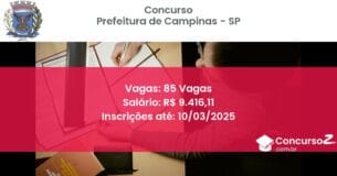 Concurso Público 535 prefeitura de campinas sp 85 vagas junho 2025
