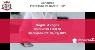Concurso Público 569 prefeitura de bofete sp 4 vagas junho 2025