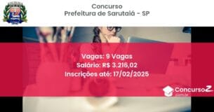 Concurso Público 583 prefeitura de sarutaia sp 9 vagas junho 2025