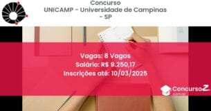 Concurso Público 589 unicamp universidade de campinas sp 8 vagas junho 2025