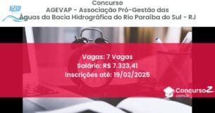 Concurso Público 596 agevap associacao pro gestao das aguas da bacia hidrografica do rio paraiba do sul rj 7 vagas julho 2025