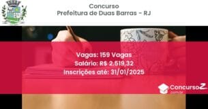 Concurso Público 598 prefeitura de duas barras rj 159 vagas julho 2025
