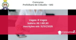 Concurso Público 614 prefeitura de claudio mg 8 vagas junho 2025