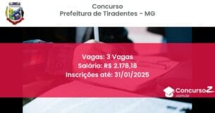 Concurso Público 630 prefeitura de tiradentes mg 3 vagas junho 2025