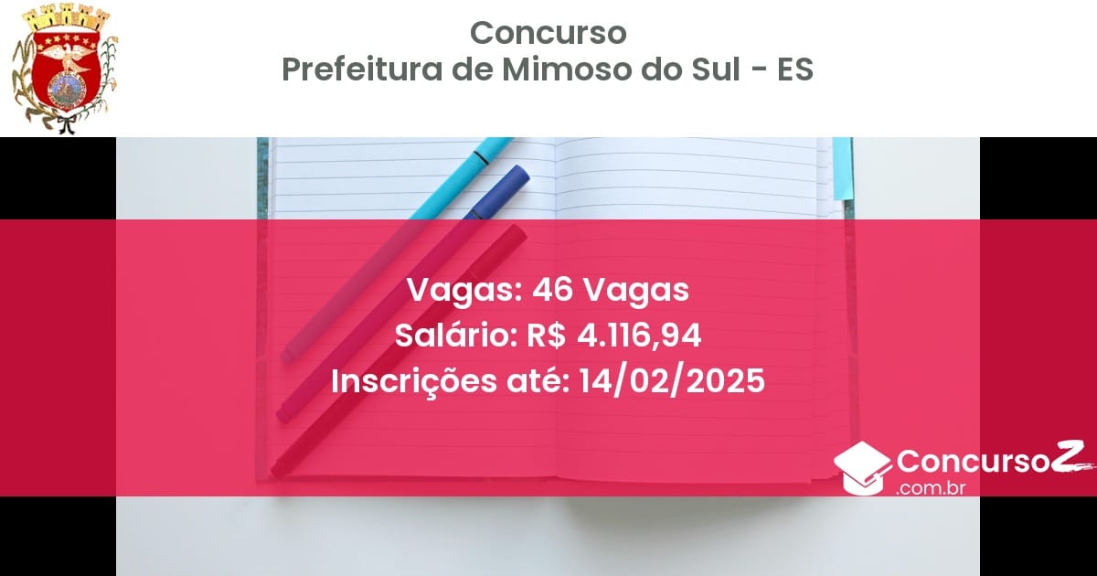 Concurso Público 641 prefeitura de mimoso do sul es 46 vagas julho 2025