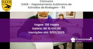 Concurso Público 655 daer departamento autonomo de estradas de rodagem rs 136 vagas junho 2025
