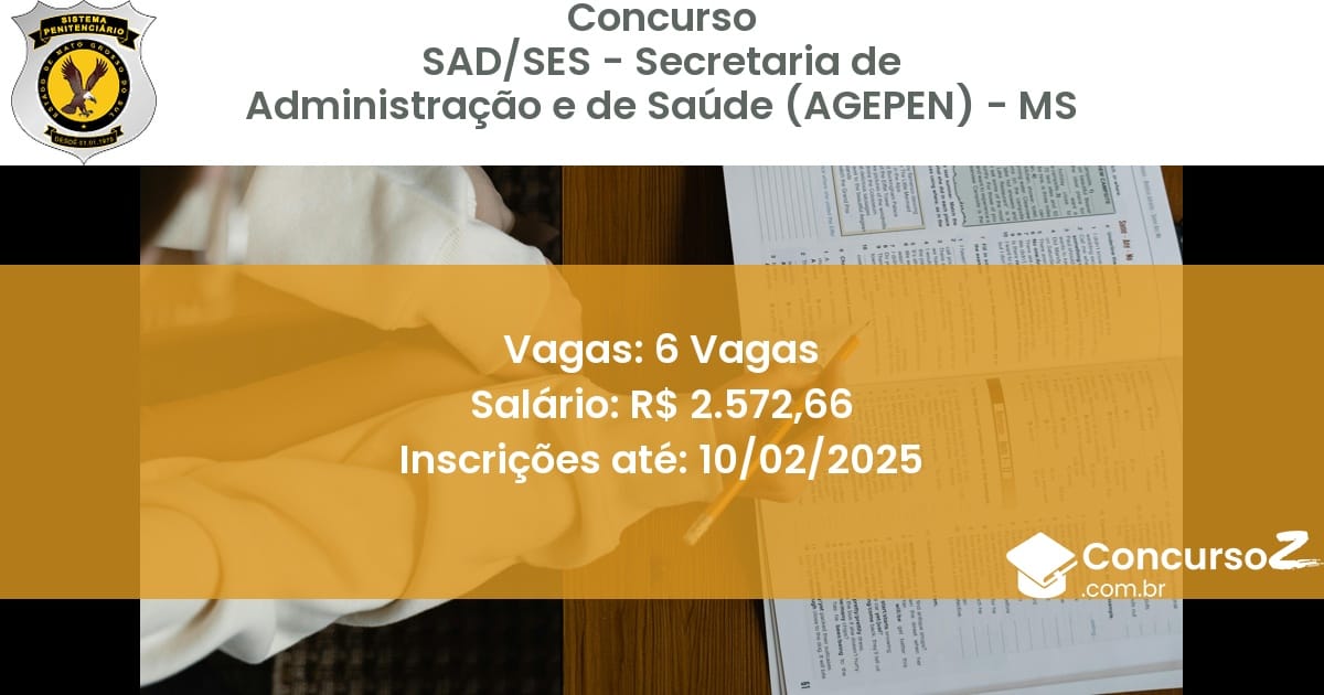 Concurso Público 774 sadses secretaria de administracao e de saude agepen ms 6 vagas julho 2025
