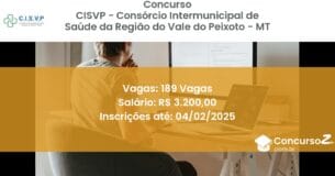 Concurso Público 778 cisvp consorcio intermunicipal de saude da regiao do vale do peixoto mt 189 vagas junho 2025