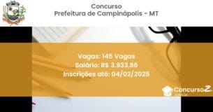 Concurso Público 780 prefeitura de campinapolis mt 145 vagas junho 2025
