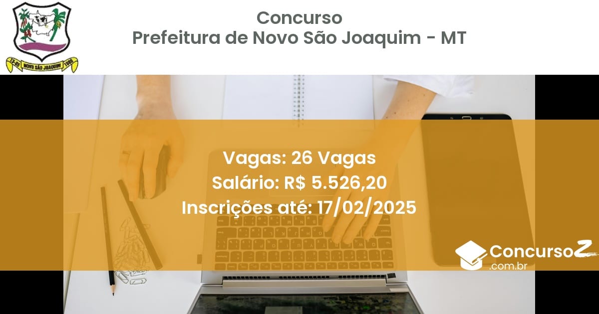 Concurso Público 788 prefeitura de novo sao joaquim mt 26 vagas julho 2025