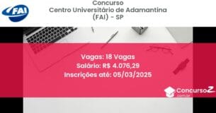 Concurso Público 846 centro universitario de adamantina fai sp 18 vagas julho 2025