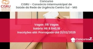 Concurso Público 886 cisru consorcio intermunicipal de saude da rede de urgencia centro sul mg 118 vagas maio 2025
