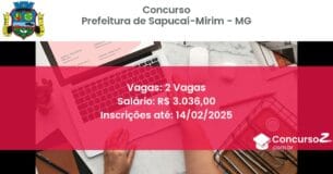 Concurso Público 905 prefeitura de sapucai mirim mg 2 vagas junho 2025
