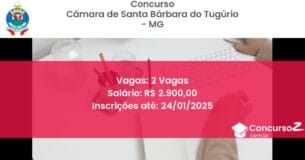 Concurso Público 91 camara de santa barbara do tugurio mg 2 vagas maio 2025
